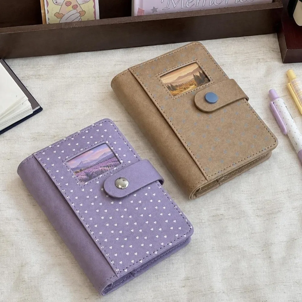 Durable PU Leather A7 Loose Leaf Notebook Heart Polka Dot Snap Closure Journal Binder Notebook School Office