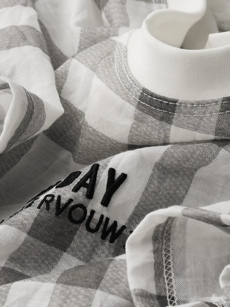 

Мужская летняя тонкая футболка из льна и шелка в клетку, повседневная, с круглым вырезом, трендовая, деловая, в японском стиле