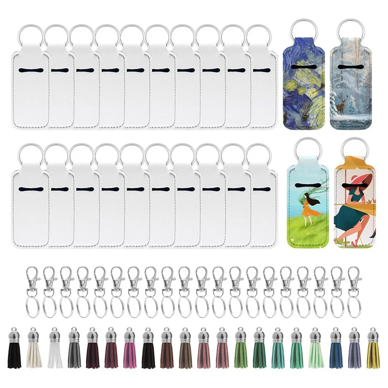 Y50A-60Pcs Sublimation Chapstick-Holder Blanks, Bulk Neoprene Lip Balm Holder Keychain, DIY Sublimation Blanks