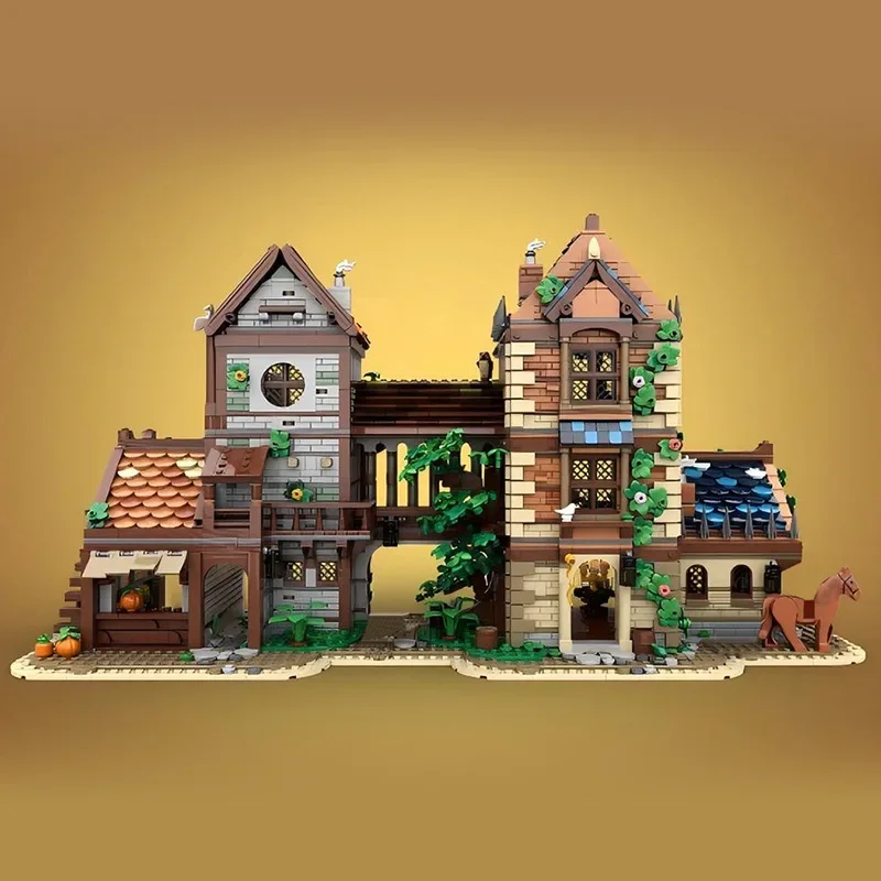 Bloques de construcción de herrero del castillo MOC, modelo de arquitectura Medieval doble 21325, bloques de herrero Medieval, juguete ensamblado, regalo para niños