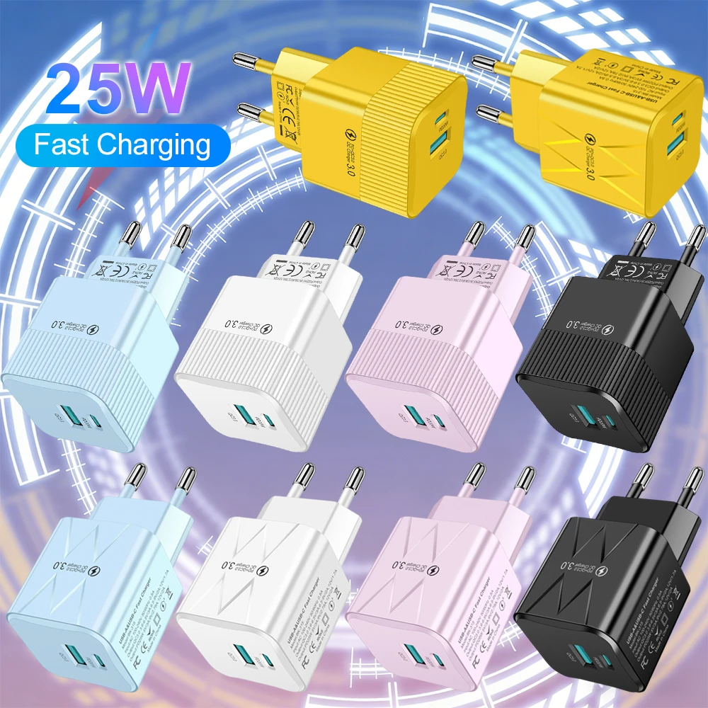 2 Ports PD 25W USB C Fast Charger KR Mini Travel Plug Phone Fast Charging Adapter for iPhone 16 15 14 Pro Max Oneplus