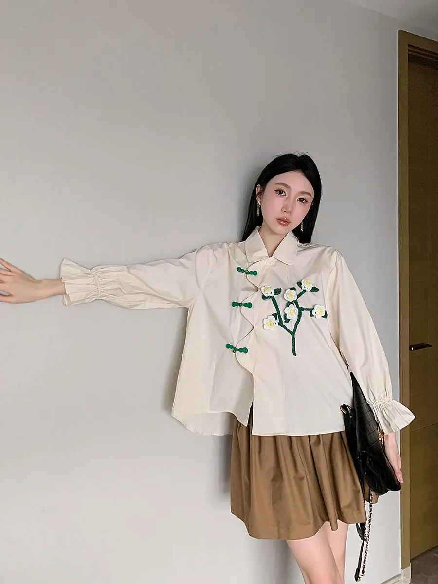 CHEERART Literature And Art Floral Baggy Shirt For Women Vintage Button Up Collar Shirt Blouse Spring Summer Cute Top Clothes