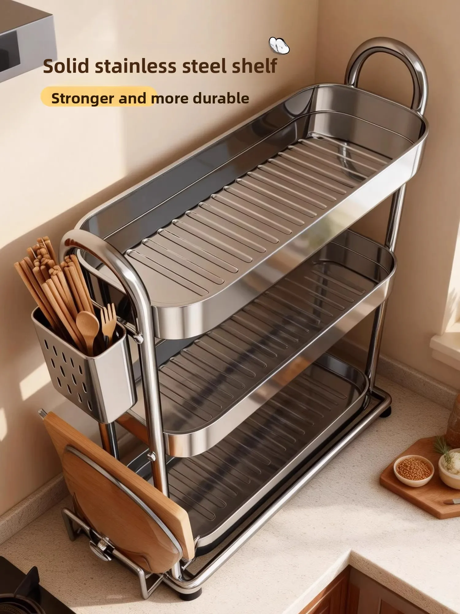 

Stainless Steel Multi-Functional Kitchen Storage Rack Spice Oil Salt Seasoning Organizer Multi-Layer Countertop Shelf