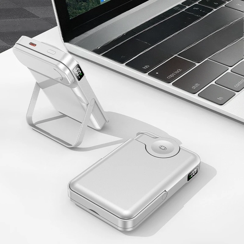 แบตสำรองไร้สาย 10000mAh ชาร์จเร็ว 22.5W สำหรับ iPhone 16 15 14 13 12 11 สำหรับ Apple Watch แบตสำรองแม่เหล็ก