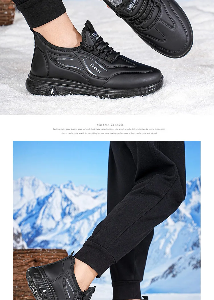 Herren Winter Warme Freizeit-Sportschuhe mit Schnürung, PU-Obermaterial, Fleece-Futter, Rutschfeste Dicke Sohle, Alltagsschuhe zum Gehen – Detail 14