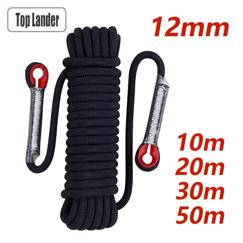 Cuerda salvavidas de seguridad de 12mm, cuerda de escalada estática para montañismo en roca, supervivencia al aire libre, Escape contra incendios, rescate de coche, 10m, 20m, 30m, 50m