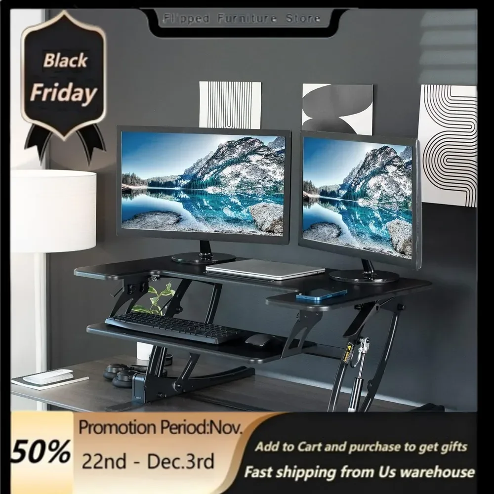 Altura Ajustável Computer Desk, Stand Up Desk, Quick Sit to Stand, Tabletop, Dual Monitor Riser, Workstation, 36"