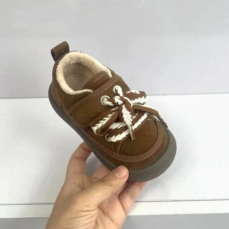 Zapatos de algodón para niños y niñas, calzado cálido de terciopelo grueso, estilo coreano, Otoño e Invierno