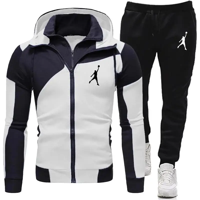 Double Zipper Sweatshirt Suit Autumn Two Piece Set of Pieces for Men Sports Suits New in Sweatshirts Hooded Zip-up Pant Sets