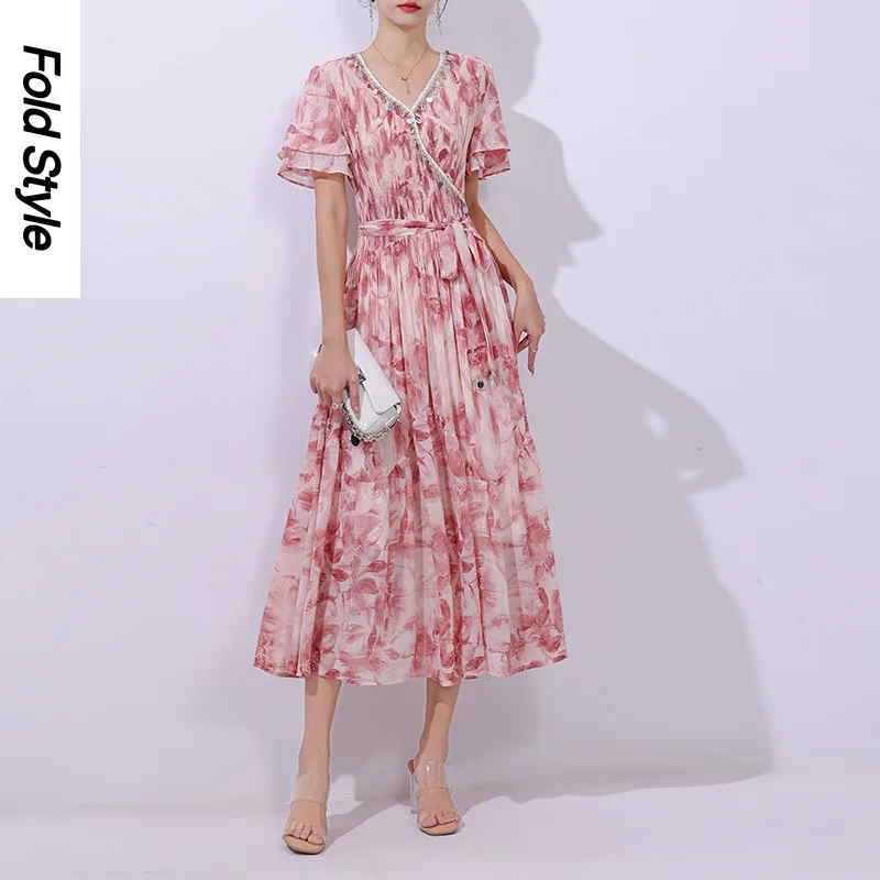 

Directly From The Manufacturer 2025 Summer New Fashion Slim and Thin Sweet Waist Long Dress Printed Dress Long