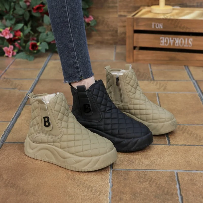 Women's Thick Warm Plush Snow Boots Winter New Fashion Casual Slip on Platform Ankle Boots Women Comfort Anti Slip Cotton Shoes