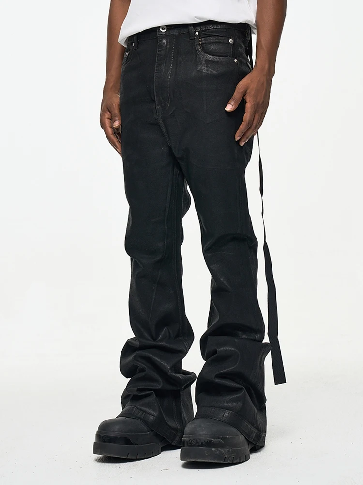CWHAT High Street RO Sle Loose Fit Heren Jeans Vloerlengte Wax Treaent Micro Uitlopende Broek Casual Jeugd Faion