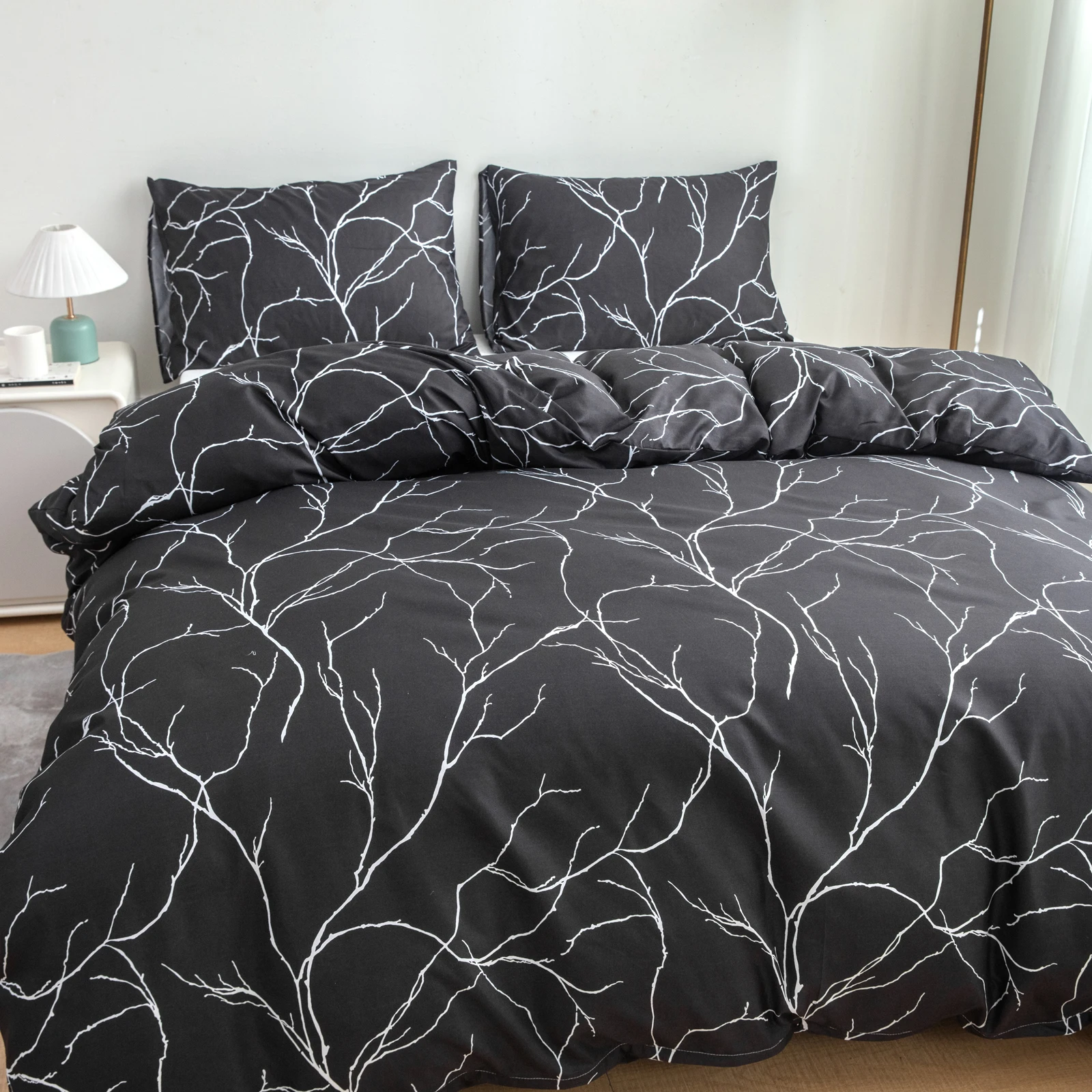 Black Marble Stripe Pattern Bedspread 3-Piece Set, Ultra-Soft, Comfortable and Breathable Bedding Duvet Set, Suitable for Bedroo