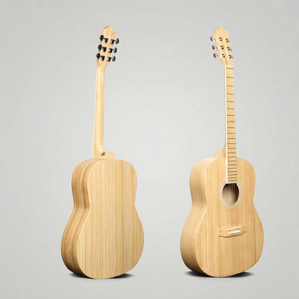 Lightweight Mini Travel Acoustic Guitar Natural Bamboo Whole Body Matte Finish 6 Strings for Beginners, Kids and Students