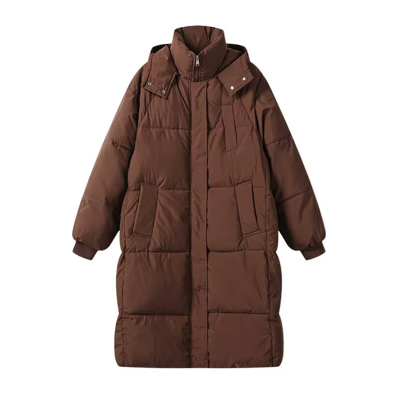 2025 New Cotton Clothes Women's Elongated Hooded Cotton Jacket Autumn and Winter Loose Warm Jacket