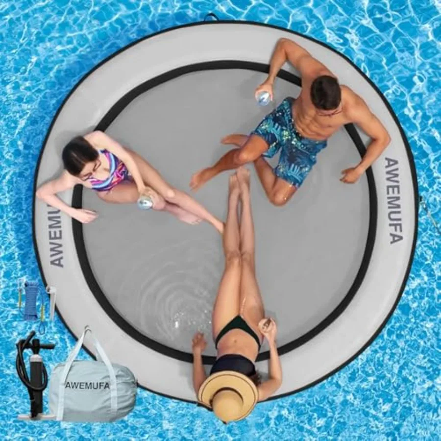

8ft Water Hammock 8 inches Thick Round Float Ring with Mesh Lake Floats for Adults Heavy Duty Circle Floating Mat for Pool Infl