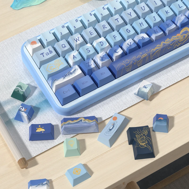 

158 Keys/Set Forest Lake Theme Style Keycaps Blue Green PBT Keycaps Cherry Height for MX Switch DIY Mechanical Keyboards Gift