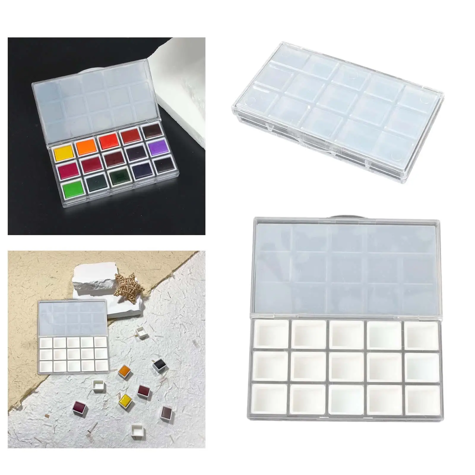 علبة طلاء لوحة ألوان مائية مكونة من 15 كتلة مقاومة للماء ومتعددة الوظائف ولوحة خلط الغواش المحمولة للرسم الفني المصغر