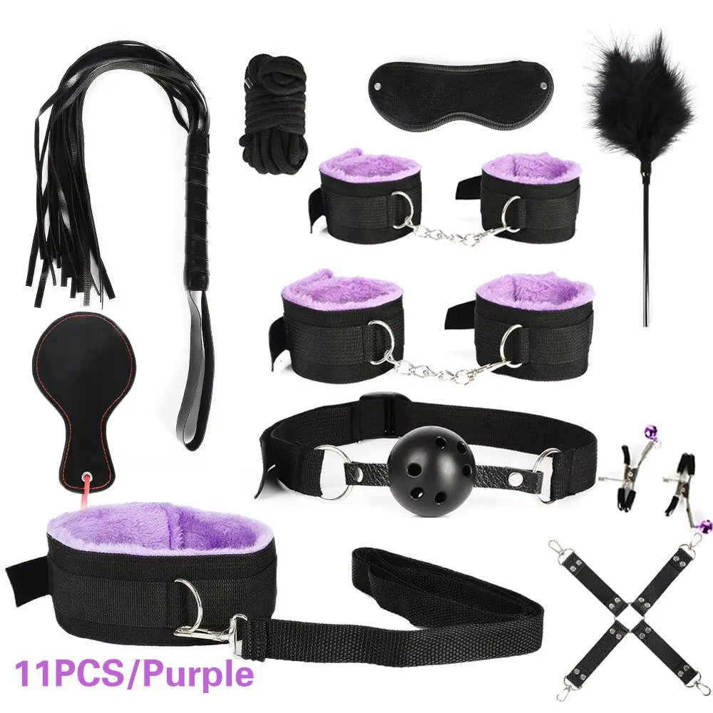 BDSM Set Kits Vibrator Adults Sex Toys Bondage for Women Couples Men Handcuffs Nipple collar Clamp Whip Spanking Sex Sexual Game