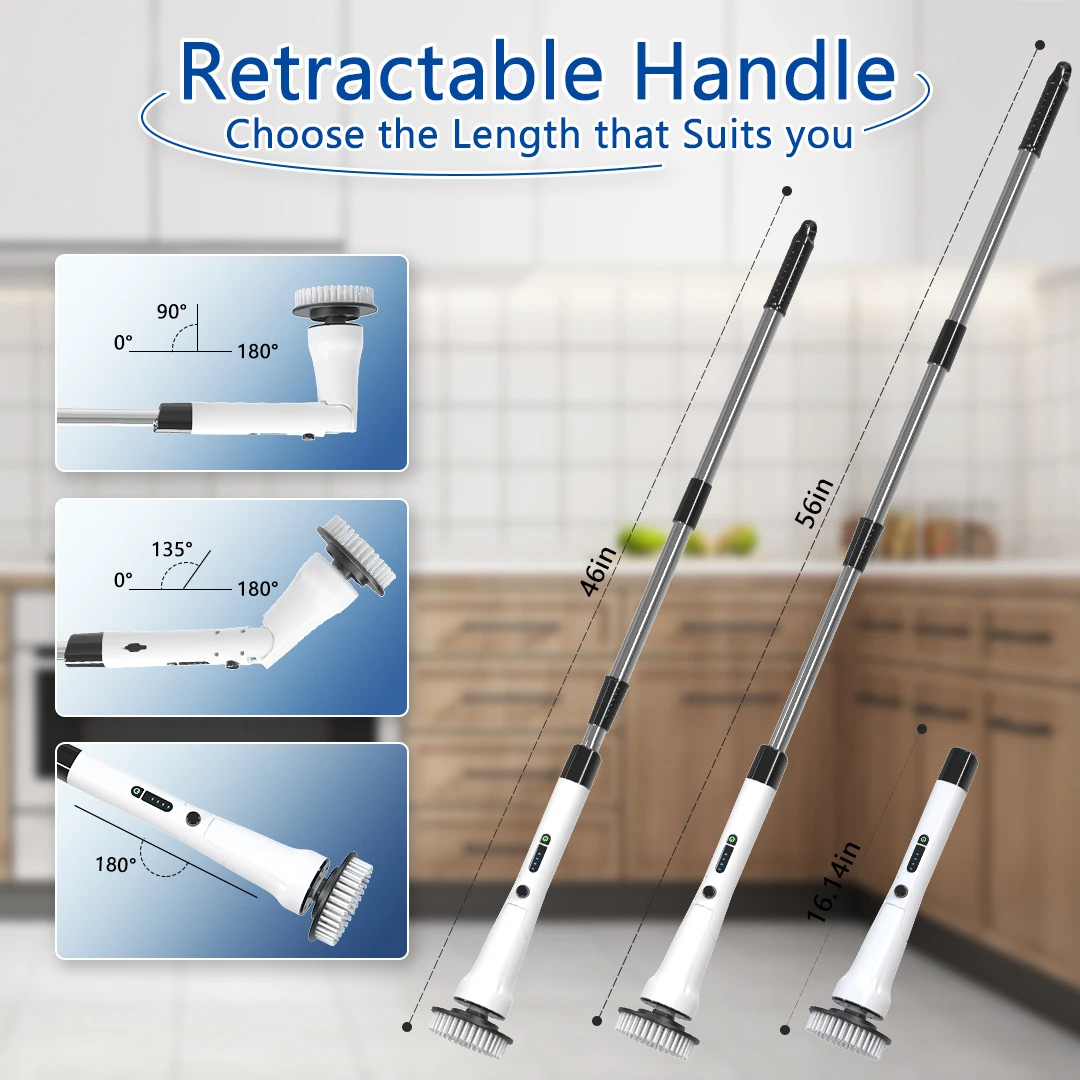 2025 مصنع الجملة اللاسلكي تدور الغسيل الكهربائية مجموعة 7 استبدال رئيس طويل اليد قابلة للشحن فرشاة التنظيف الكهربائية