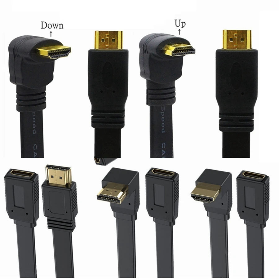 Full HD Short HDMI-compatible Cable Support 3D Male to Male Plug Flat 90 degrees Cable Cord for Audio Video HDTV TV 30cm 50cm