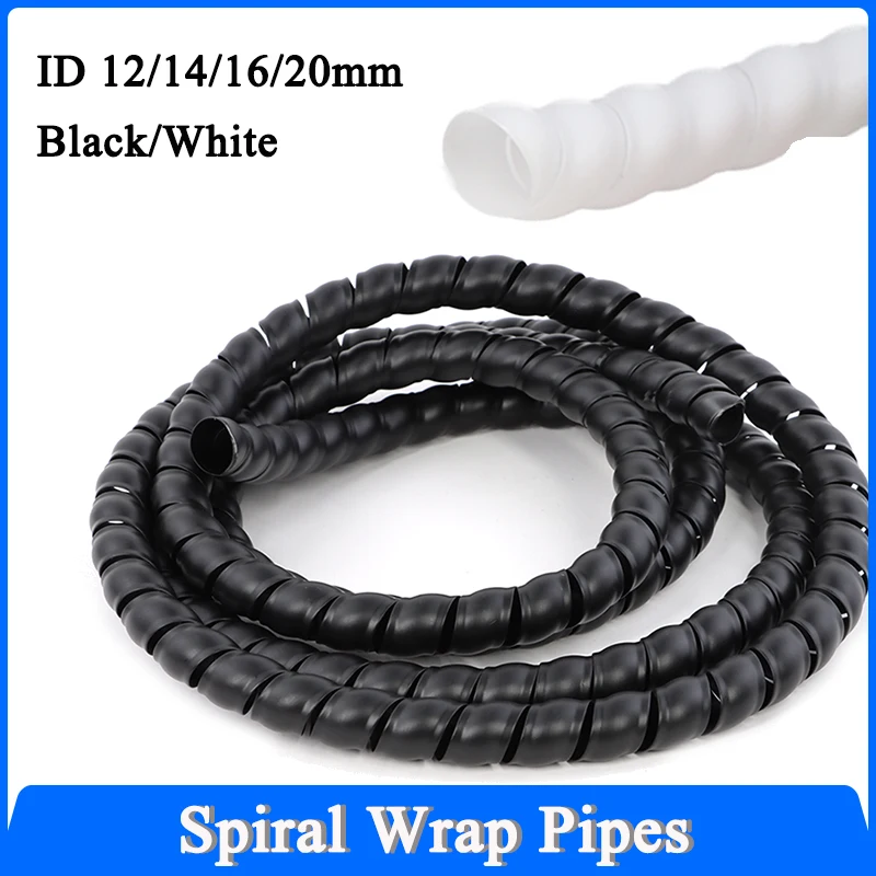 

1~10M Black/White Spiral Wrap Pipe Tube 8/10/12/14/16/18/20/22/25/28/30/35mm Cable Sleeve Protection Wire Line Organizer