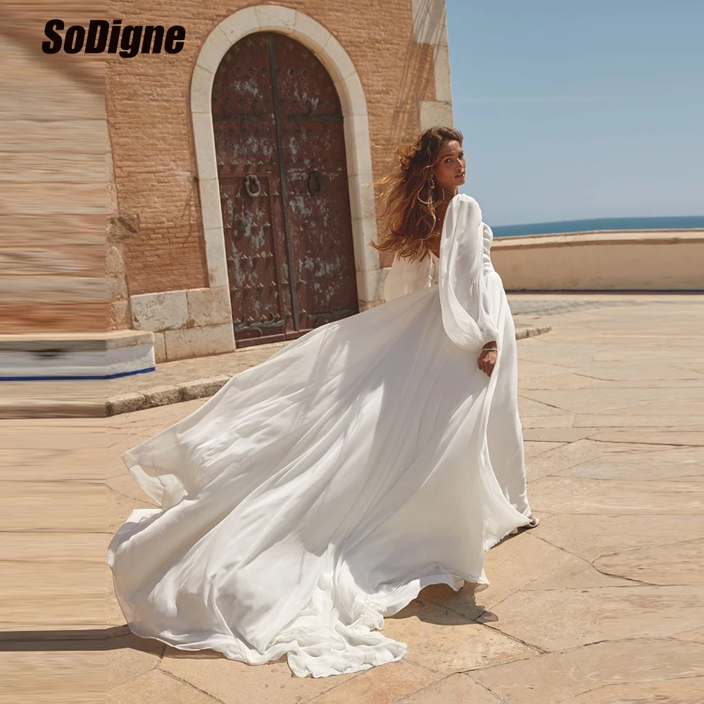 

SoDigne A-line Chiffon Wedding Dresses Full Sleeves Simple Bridal Dress 2026 Long Wedding Gown Robe De Mairee ﻿Customized