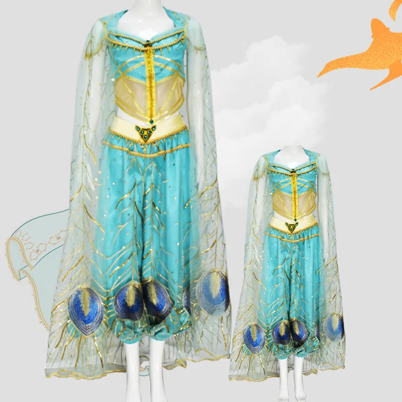 Aladdin Magic Lamp Jasmine Princess Dress Cosplay Costume Adult Women Halloween Costume Embroidery Sexy Dance Dress