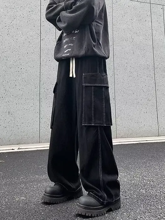 

American Sle Straight Leg Workwear Jeans Men's Spring Autumn Loose Wide Leg High Street Vibe Boys' Casual Jeans