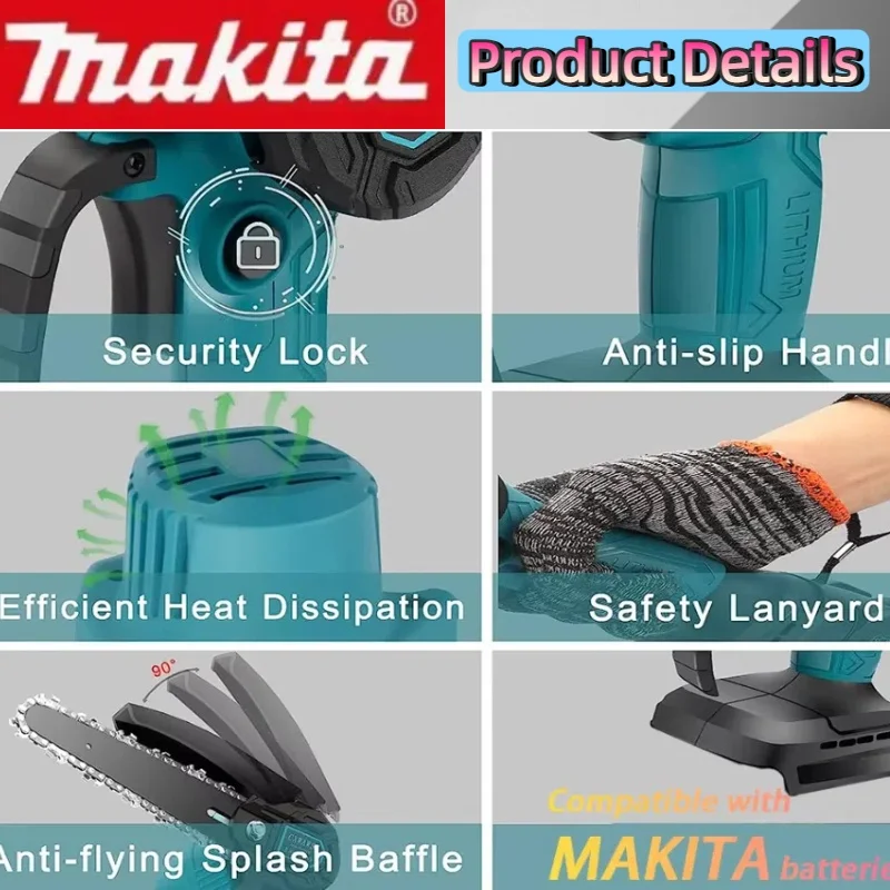 마키타 6인치 전기톱 휴대용 목재 절단 체인톱 정원 가지치기 목재 전동 공구 (18V 배터리용)