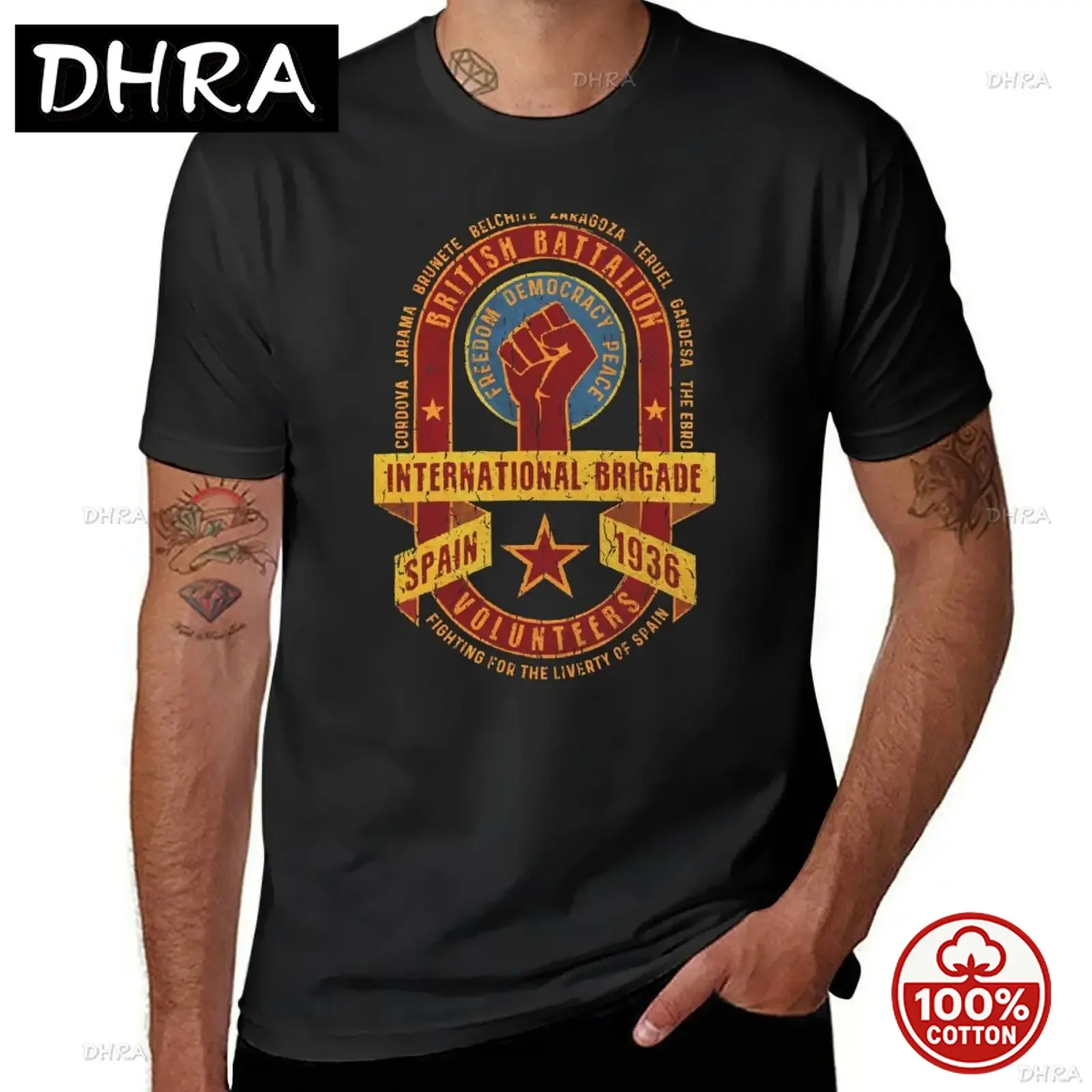 Funny International Brigade British Battalion Banner Raised Fist T-shirt Oversized Vintage Graphic Cotton T Shirt Men Tops Tee