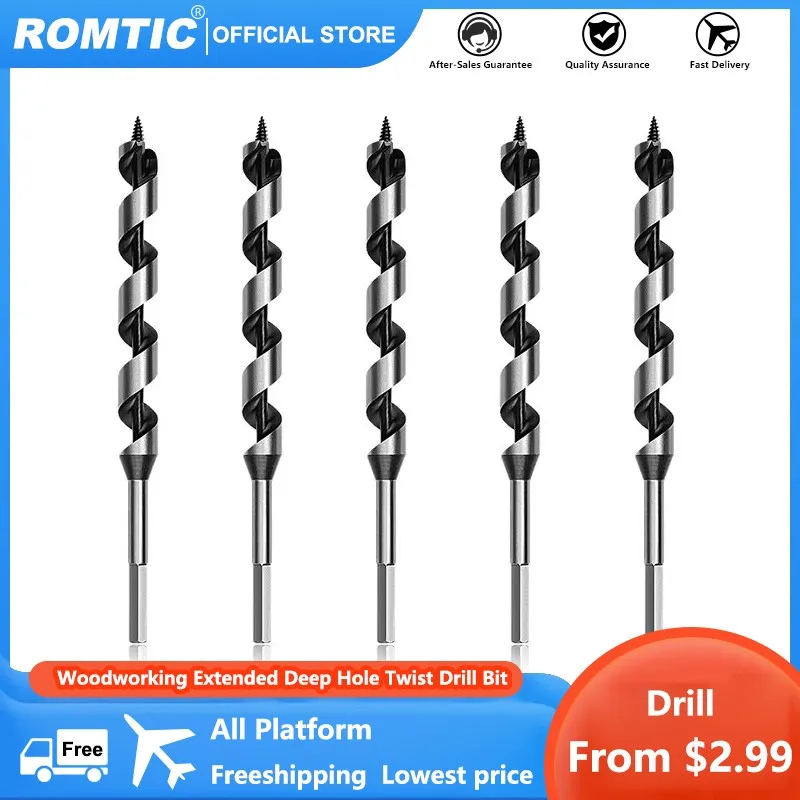 ROMTIC High Carbon Steel Woodworking Extended Deep Hole Twist Drill Bit For Drilling Holes Special Long Rod Wood Tool