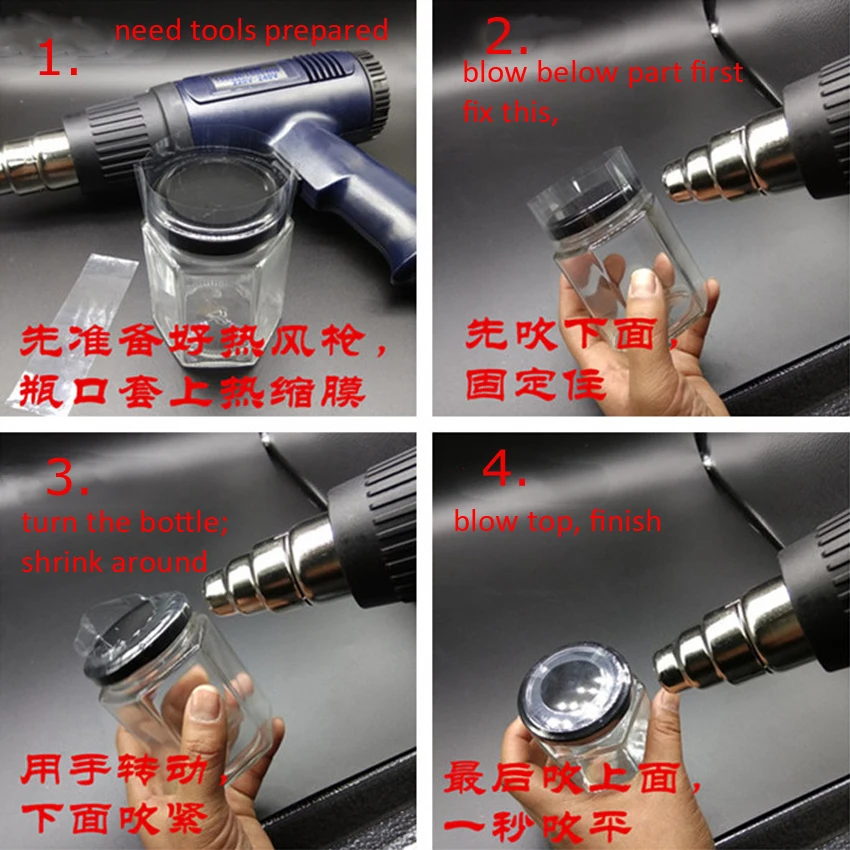 NEW 400pcs/lot Pvc Transparant Heat Shrink Bands For Essential Oil Bottles Cap Diameter 35mm X Hight 40mm X Laid Flat Width 55mm