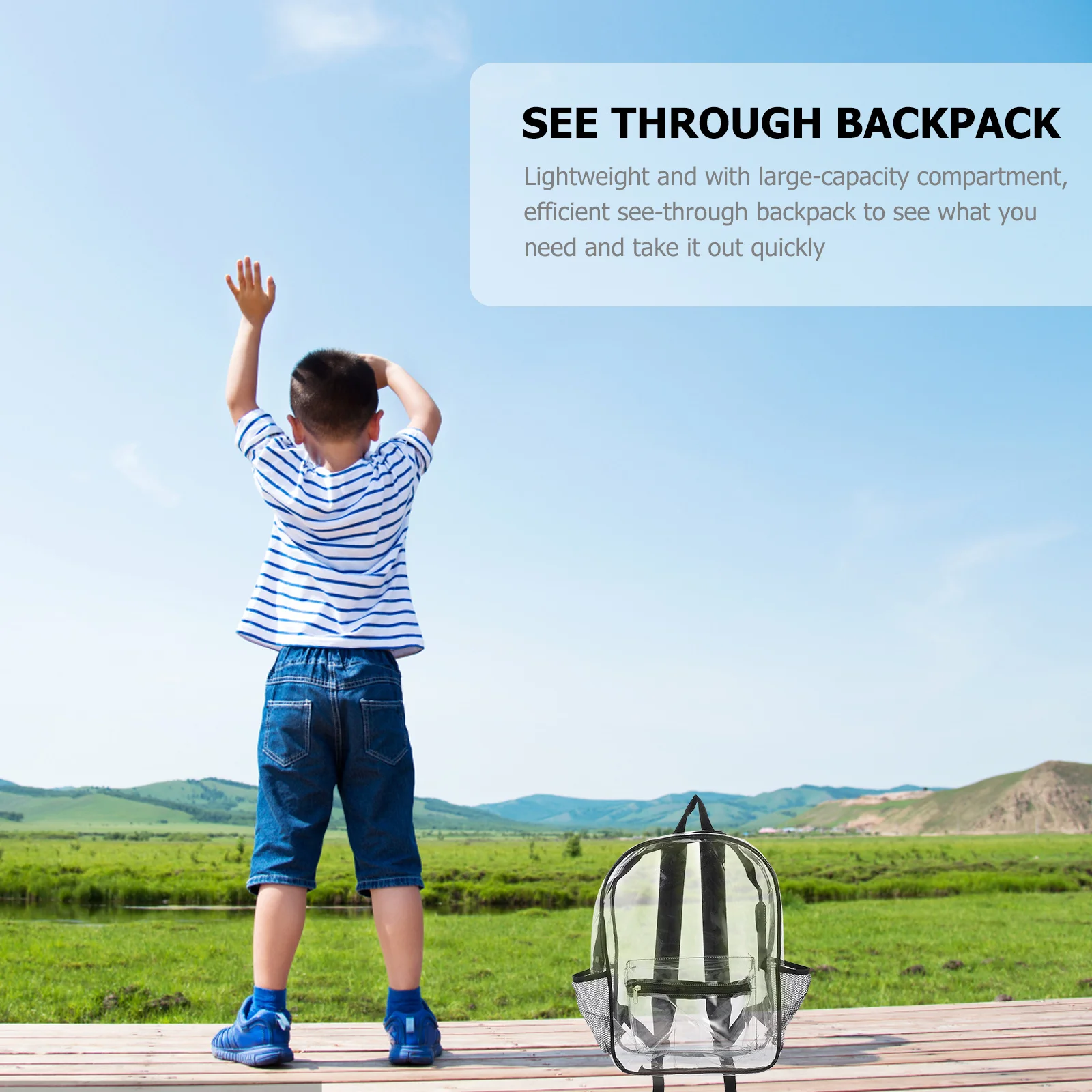 حقيبة ظهر شفافة من مادة PVC خفيفة الوزن ذات سعة كبيرة شفافة من خلال تصميم حقيبة الكتب المدرسية الخارجية وحقيبة أدوات الزينة للسفر