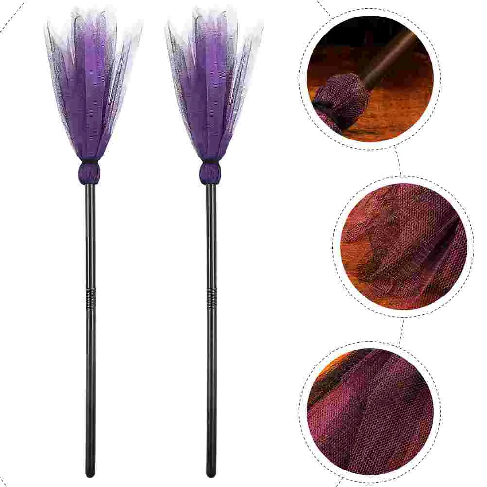 Witch Broom Decor Broomstick Cosplay Costume Halloween Prop for Adults Kids Lightweight Portable No Burrs Plastic Cloth