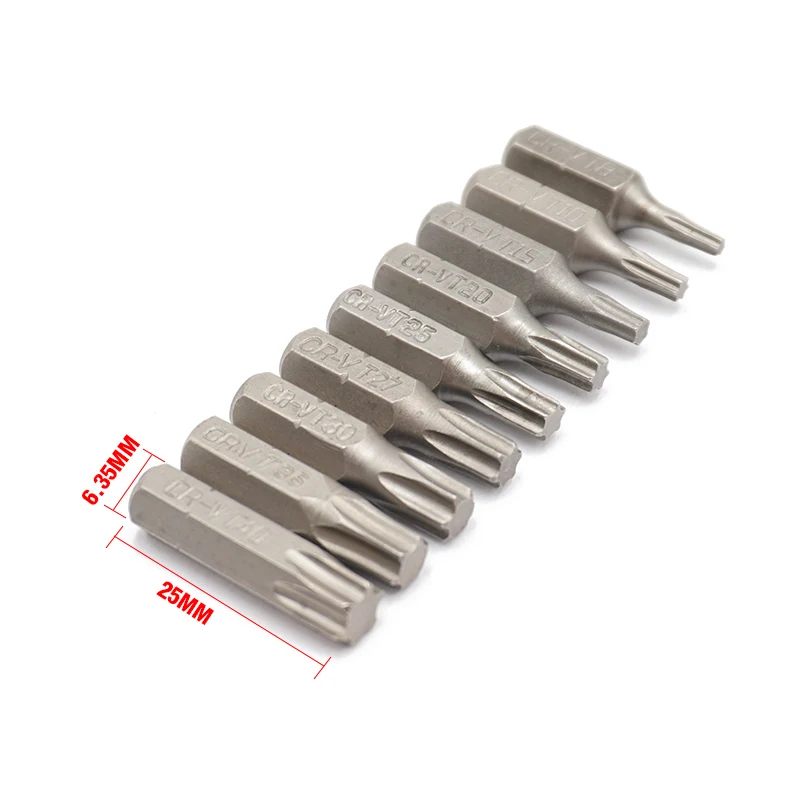 9PCS 25MM 1/4" Torx T8-T40 Screwdriver Bit Set Repair Tools Screwdrivers Kit Hex Shank Drill Bit For Power Household Hand Tools