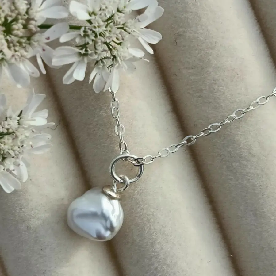 Handmade Genuine Irregular Pearl Drop Pendant Necklace Silver Tone Chain Fashion Jewelry Gift for Her