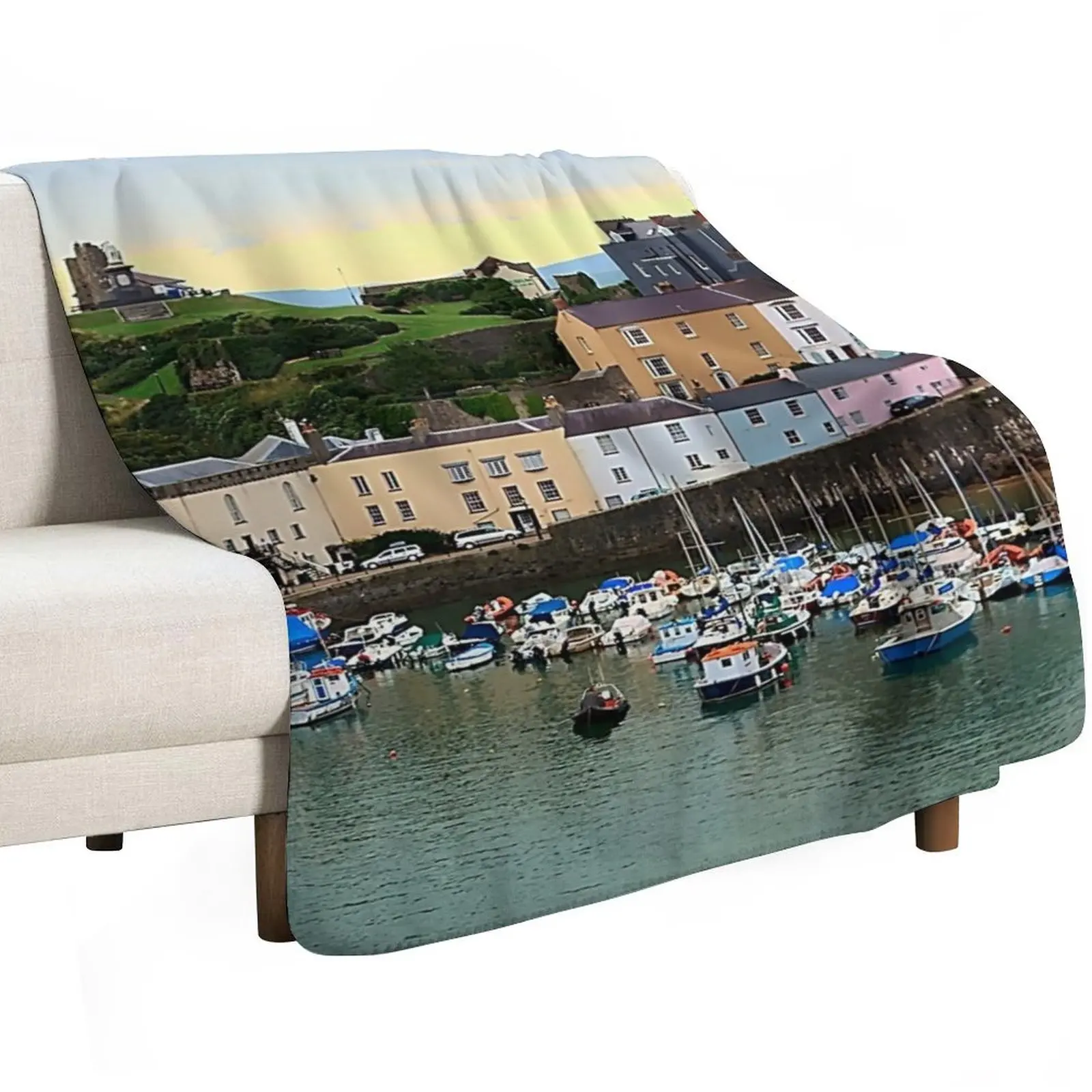 Tenby Harbour Panorama Throw Blanket Hair decorative Multi-Purpose Camping Sofa Throw Plaid Blankets
