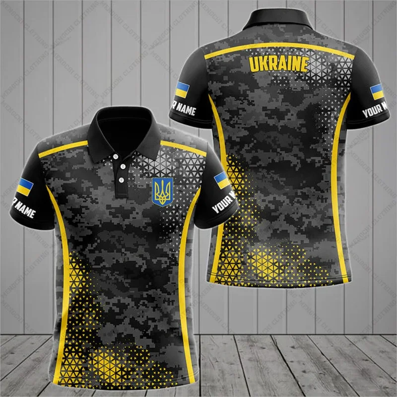 Custom Name Ukraine Camouflage Polo Shirt Summer Unisex Casual Streetwear Men's Fashion Loose Jersey Oversize Cool Sportswear