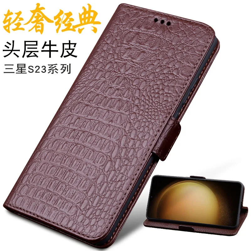 

Роскошный чехол-книжка из натуральной кожи для Samsung Galaxy S23 Ultra Plus, чехол из натуральной воловьей кожи с полным покрытием и карманом