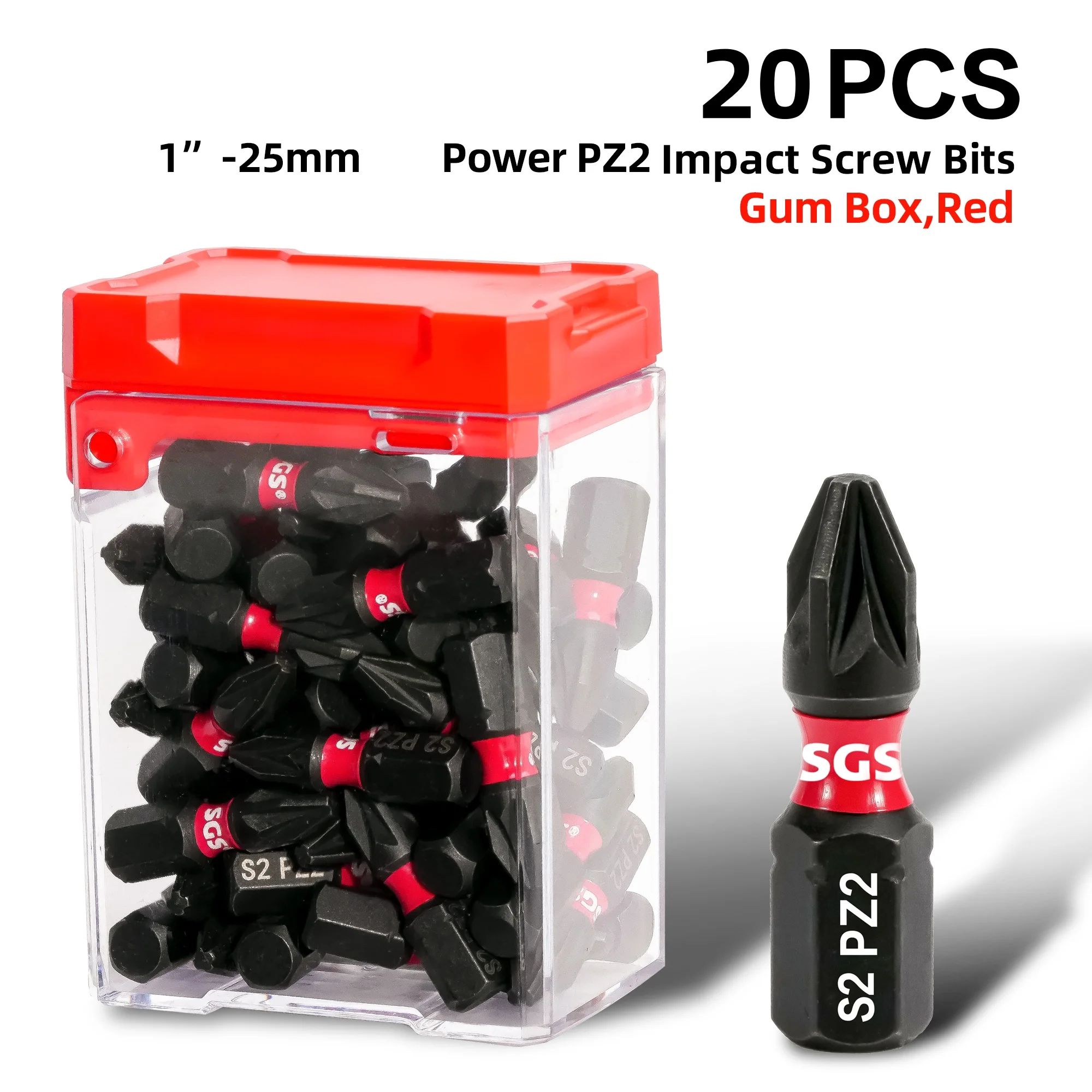 Maxtorque Premium Grade Pz2 Industrial Grade Impact Bits - S2 Alloy Steel 25mm Impact-Resistant Power Tools, 1/ 4inch Hex Shank, 20/30-Piece High-Strength Tool Set, Designed for Electricians, Mechanics, and Engineering Contractors, with a Red Thickened Storage Box view 2