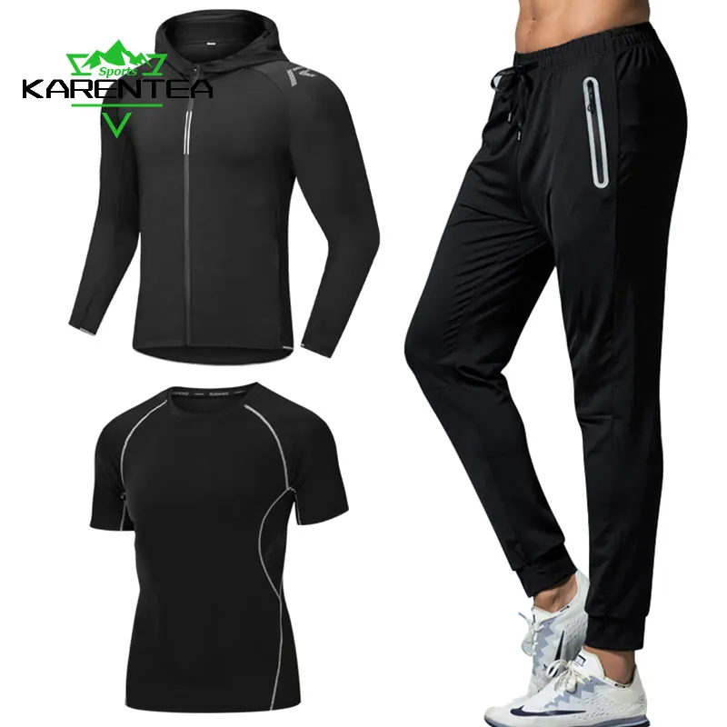 3 Pcs/Set Men\'s Tracksuit Gym Fitness Compression Sports Suit Clothes Running Jogging Sport Wear Exercise Workout Tights