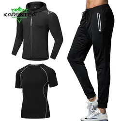 3 Pcs/Set Men's Tracksuit Gym Fitness Compression Sports Suit Clothes Running Jogging Sport Wear Exercise Workout Tights