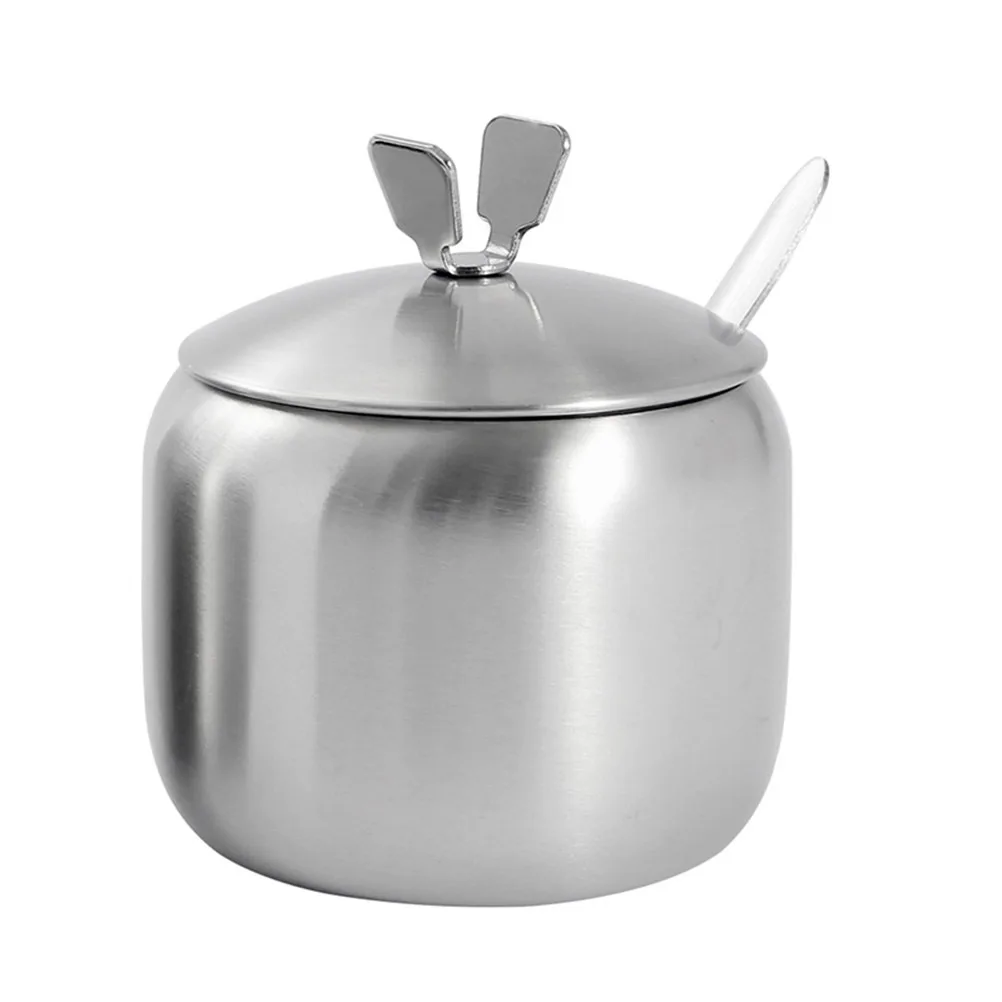 جرة توابل حديثة من الفولاذ المقاوم للصدأ 9.5 سم على شكل حرف V مقبض رفع لتخزين بهار المطبخ وعاء توابل أنيق