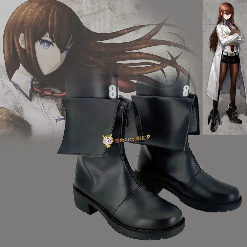 

Steins Gate Makise Kurisu Christina the zombie Косплей Костюм Обувь Черные ботинки ручной работы из искусственной кожи