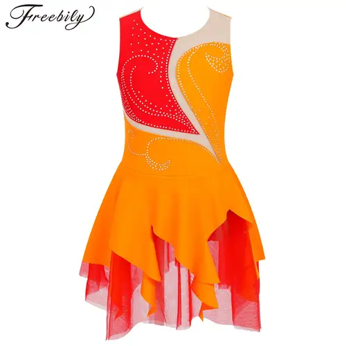 Vestido tutú de Ballet con lentejuelas brillantes para niñas, leotardo, trajes de baile, figura lírica, vestido de patinaje sobre hielo, Ropa de baile