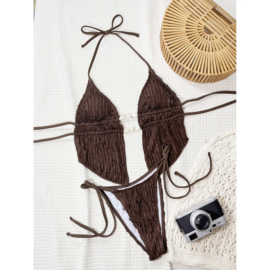 Gefalteter Tankini-Bikini, Damen-Badeanzug, zweiteiliges Bikini-Set, hoch geschnittener Badeanzug, Badebekleidung, Modell V7154C. – Detail 9
