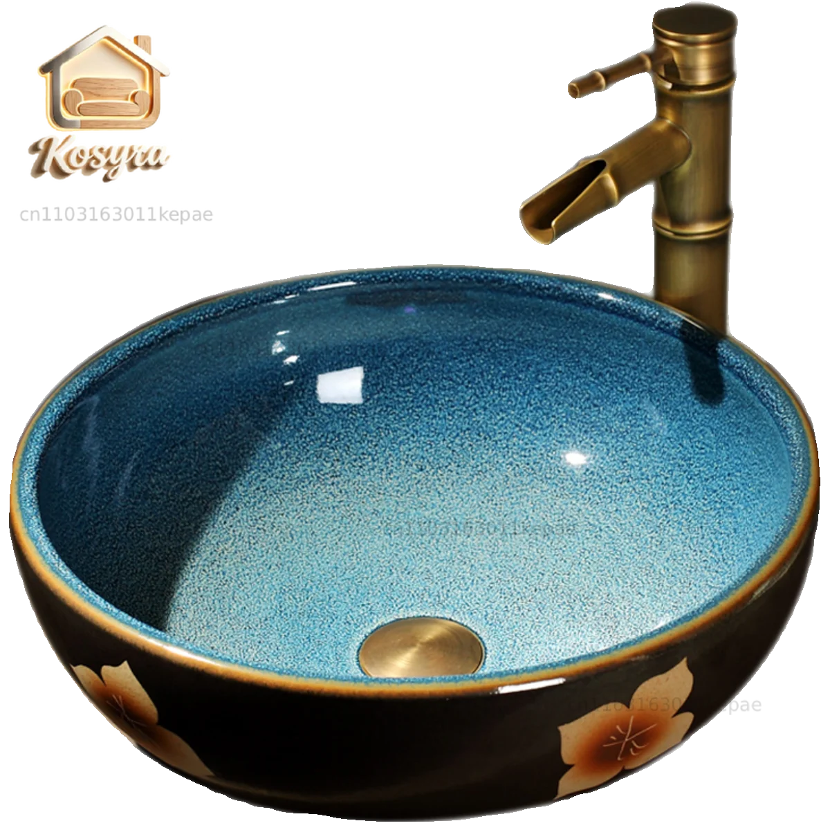 

Household ceramic table basin Round art washbasin Small retro Bathroom washbasin