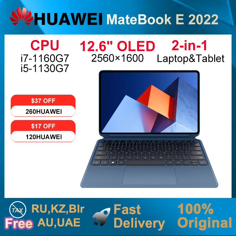2022 HUAWEI MateBook E Tablet Mini Pc da 12,6 pollici OLED a schermo intero 2 in 1 Laptop i5/i7 8GB16GB 256GB/512GB Windows 11 Notebook