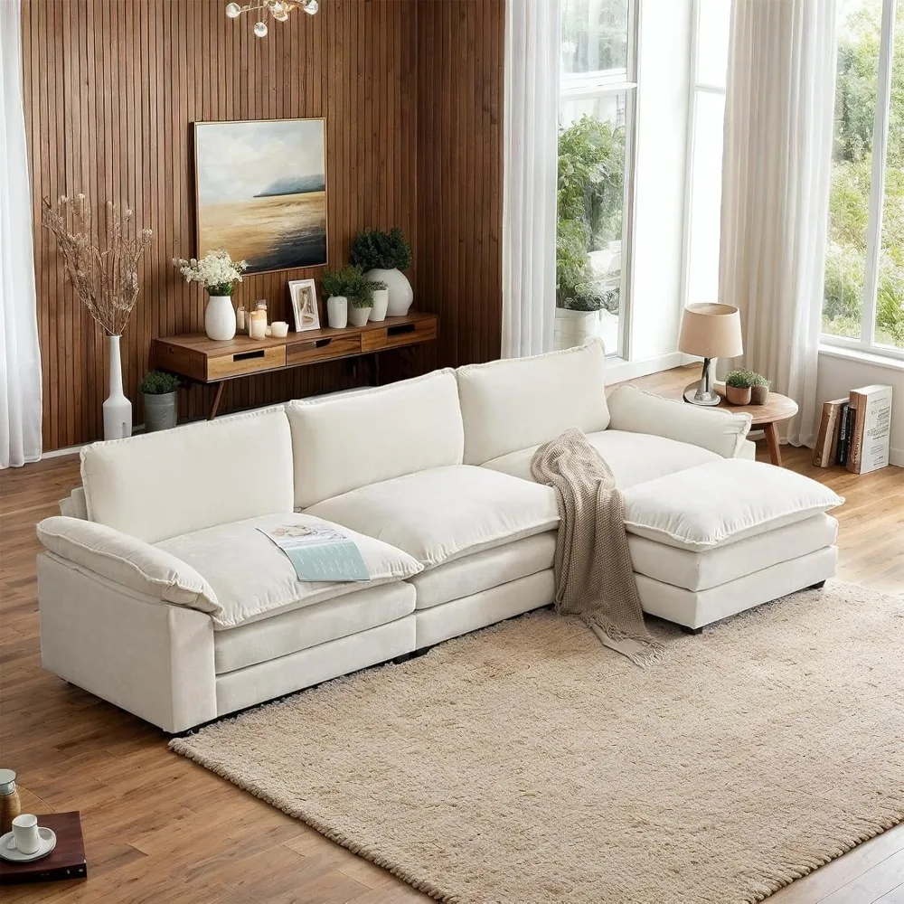 

122" Cloud Double-Layer Deep Convertible Sectional Sofa, Comfy L-Shape 3-Seat Couches for Living Room, Modern Couch with Movabl